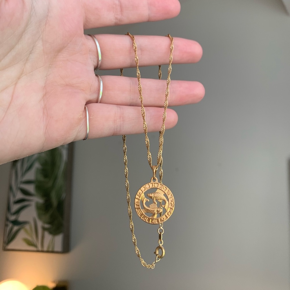 Pisces medallion gold plated necklace